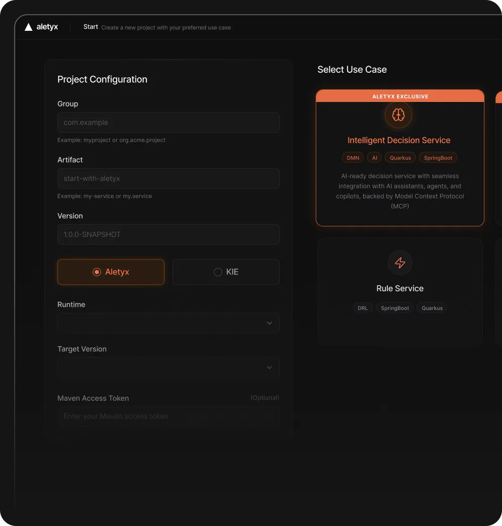 Aletyx starter project generator interface