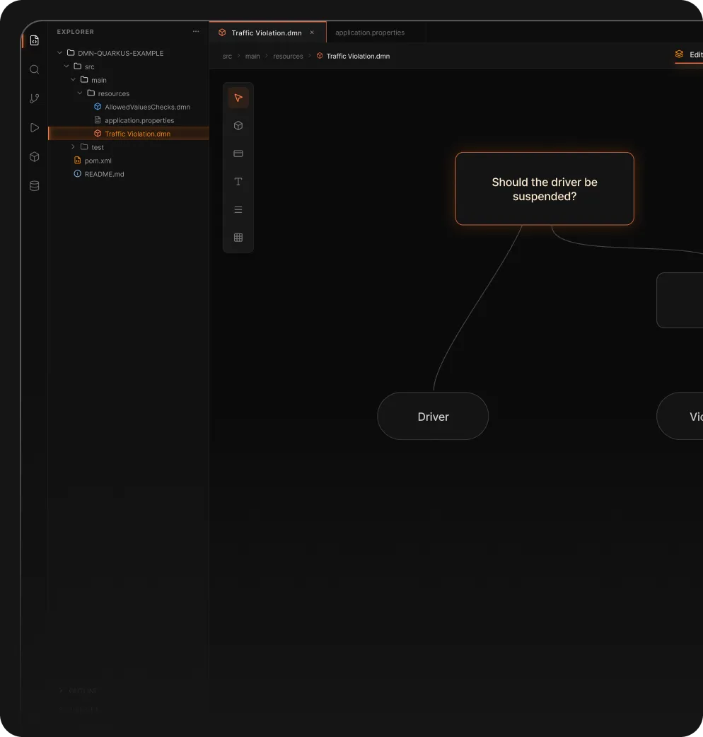 Aletyx VS Code extension for editing DMN and BPMN models